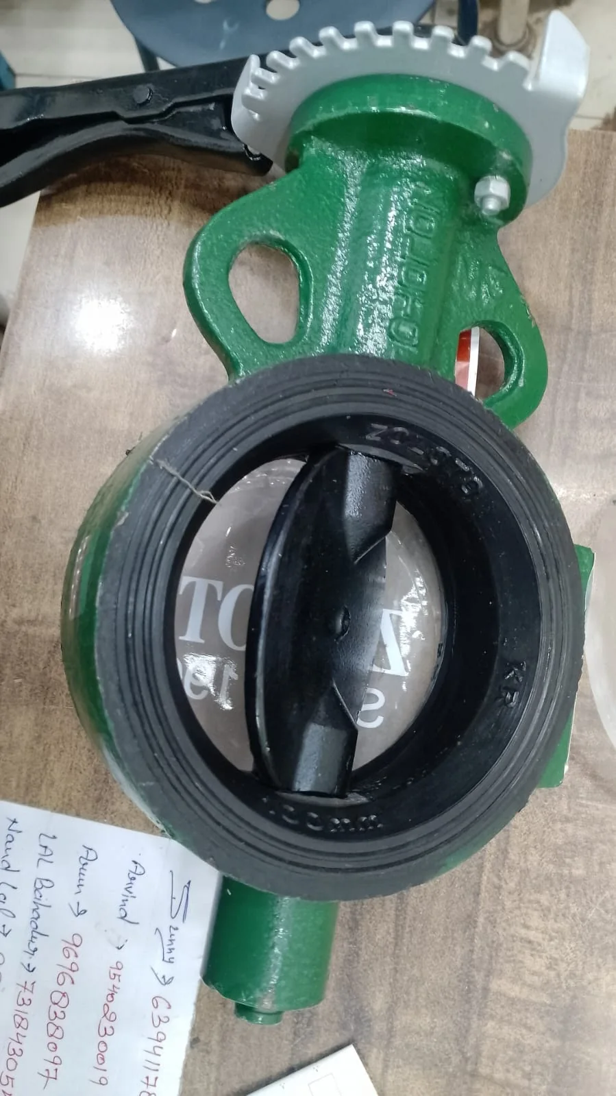 Green butterfly valve with black disc