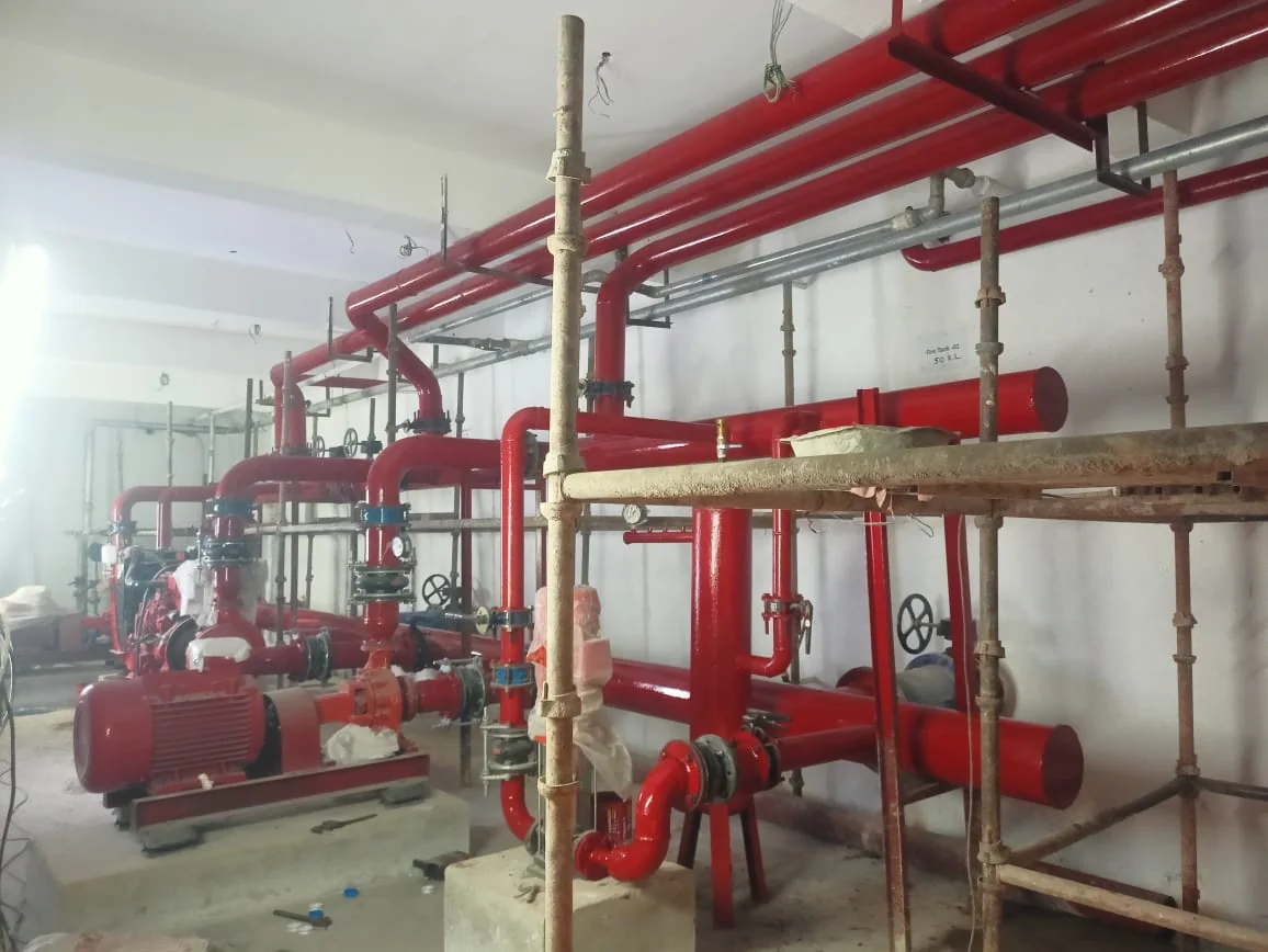 Installed fire pump room and hydrant pipework